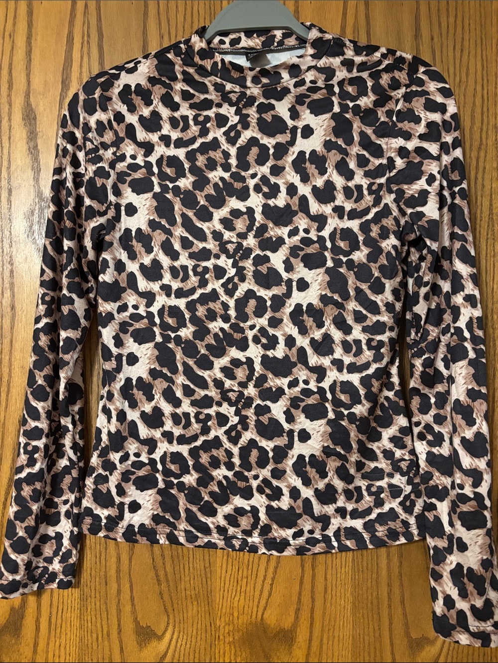 SHEIN Leopard Print Mock Neck Long Sleeve Top - Brown & Black